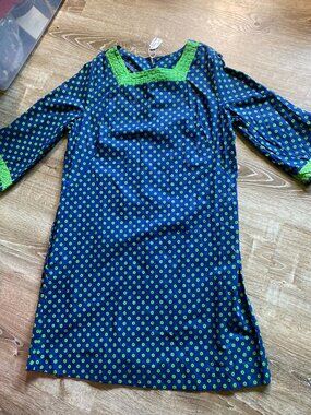 1950's Vintage Carol Brent Montgomery Ward XL Dress Green Blue Floral Lattice